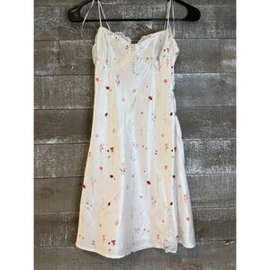 Princess Polly Floral Satin Slip Dress Lace Trim White Size 2